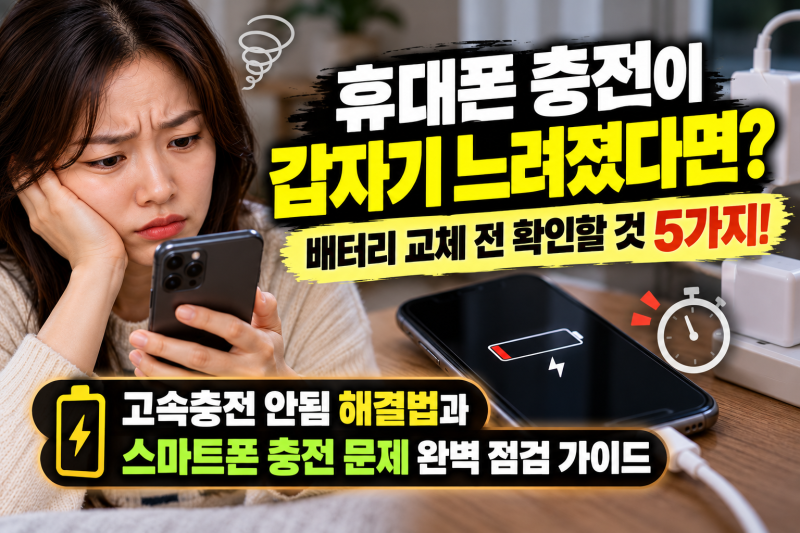 휴대폰 충전이 갑자기 느려졌다면? 배터리 교체 전 확인할 것 5가지! 고속충전 안됨 해결법과....