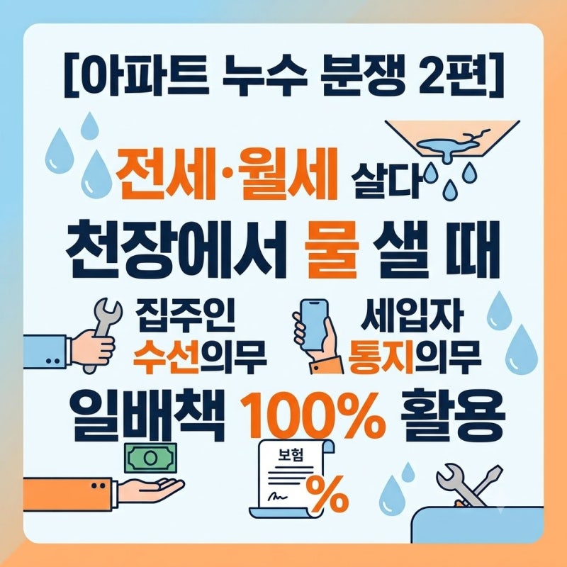 [아파트 누수 분쟁 2편] 전세·월세 살다 천장에서 물 샐 때: 집주인 수선의무와 세입자 통지....
