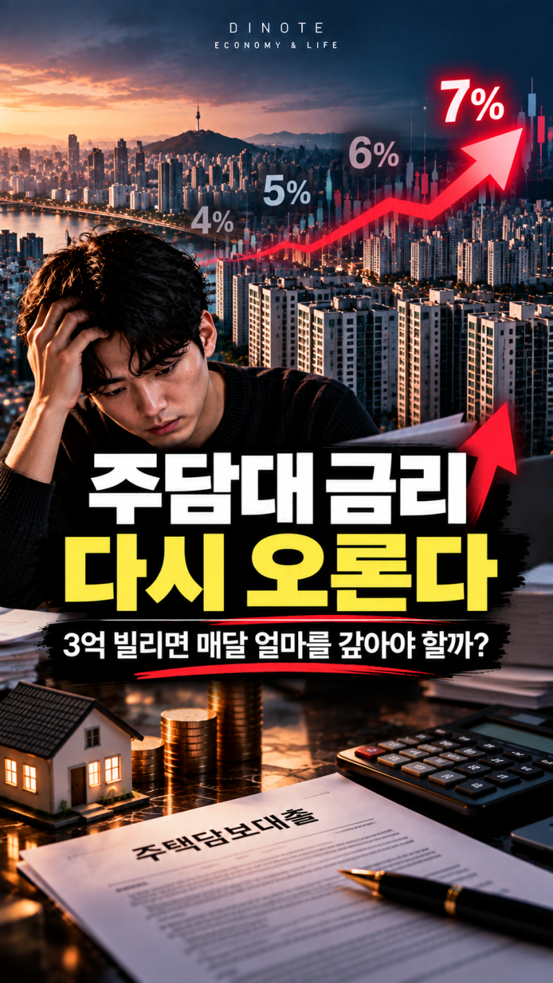 주담대 금리 다시 오른다｜3억 빌리면 매달 얼마를 갚아야 할까?