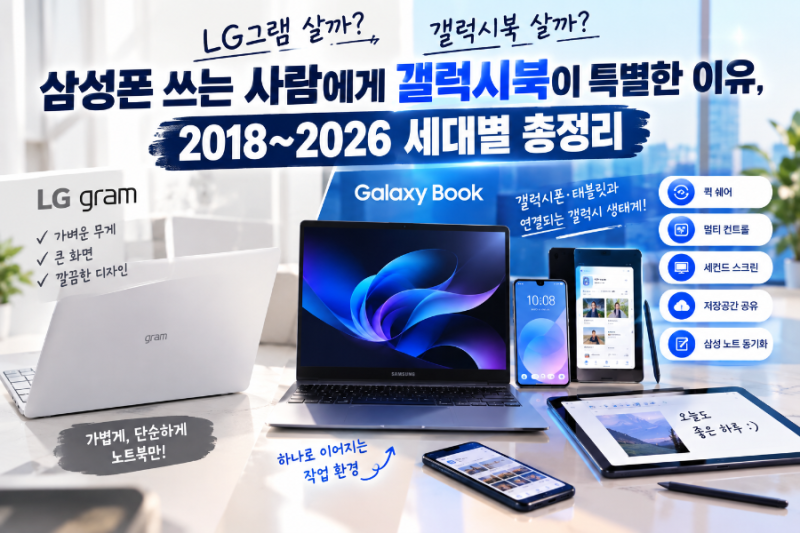 삼성폰 쓰는 사람에게 갤럭시북이 필요한 이유, 2018~2026 세대별 총정리