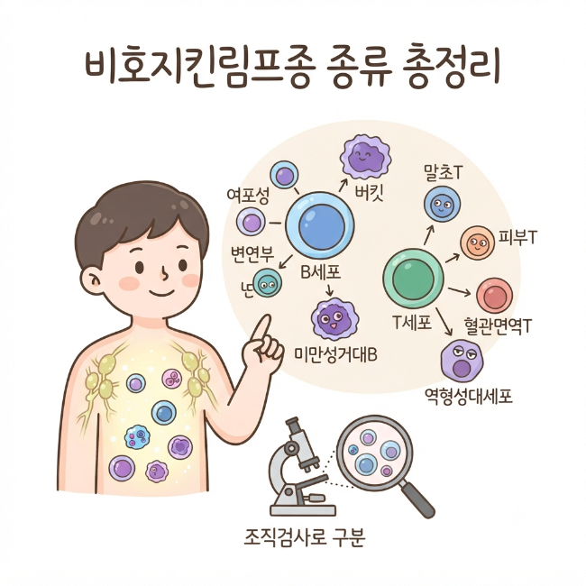비호지킨림프종 종류 총정리｜비(B)세포·티(T)세포 림프종과 다양한 아형별 특징