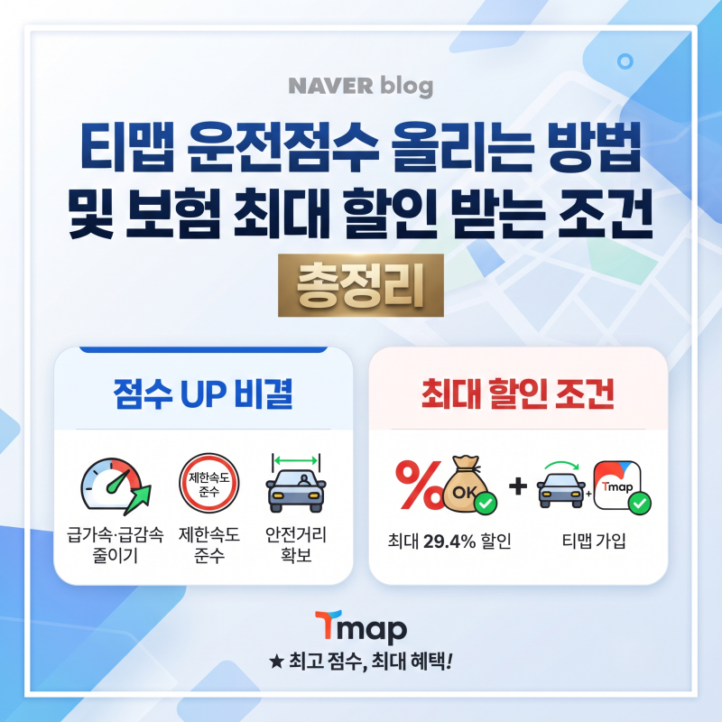 티맵 운전점수 올리는 방법 완벽 정리, 보험 할인 최대 29% 받는 조건까지