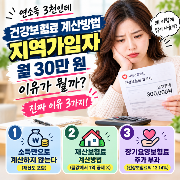 건강보험료 계산방법 지역가입자, 연소득 3천인데 월 30만 원? 진짜 이유 3가지