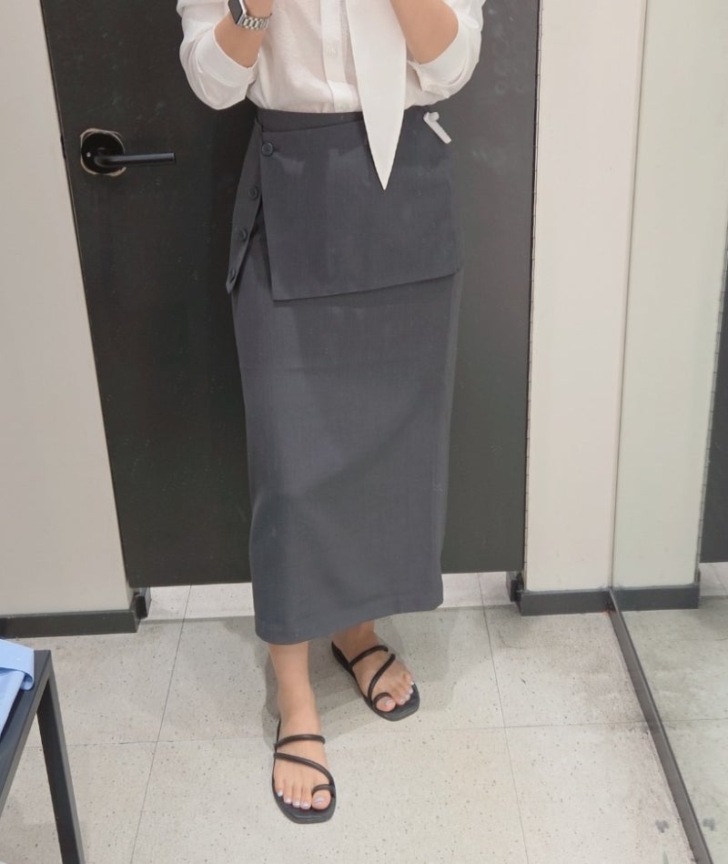 가을 롱스커트 추천 미쏘 버튼 레이어드 다크그레이 후기