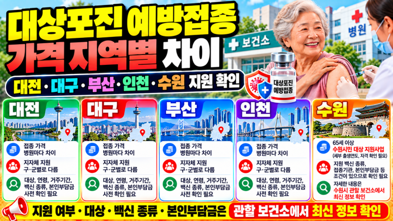 대상포진 예방접종 가격 지역별 차이, 대전·대구·부산·인천·수원 지원 확인