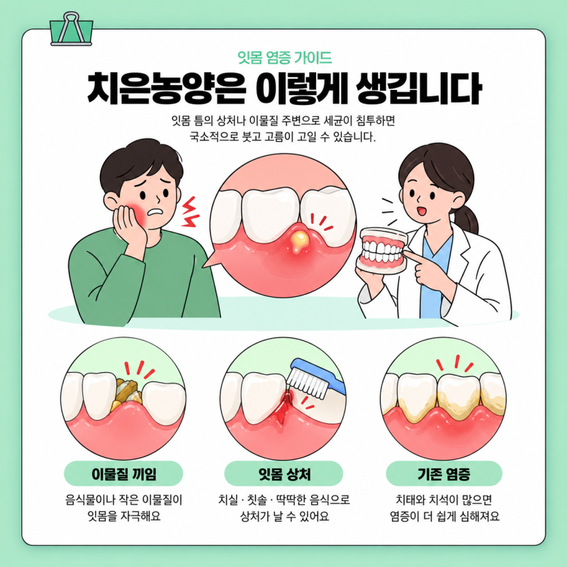 잇몸 붓고 고름 생기는 원인, 치은농양은 이렇게 생깁니다.