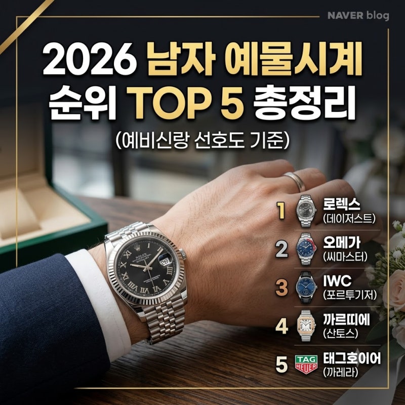 남자 예물시계 순위 TOP 5 총정리 (예비신랑 선호도 기준)
