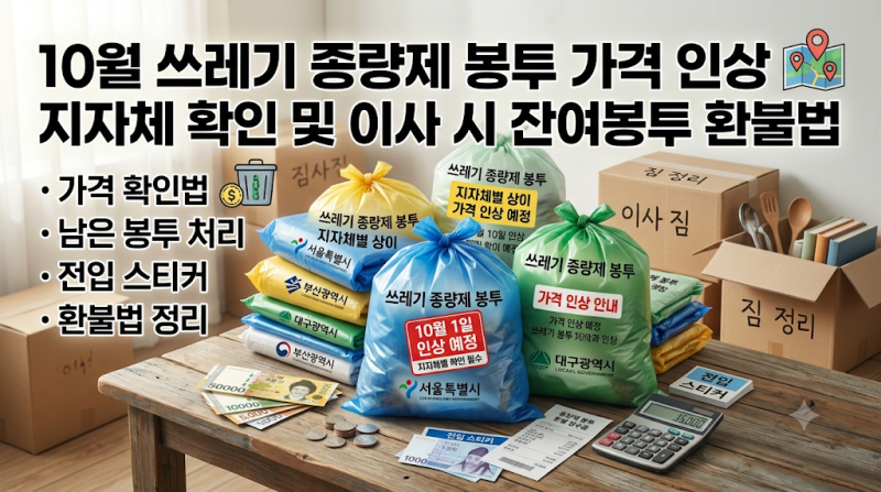 10월 쓰레기 종량제 봉투 가격 인상 지자체 확인 및 이사 시 잔여봉투 환불법
