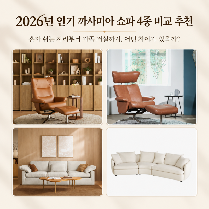 까사미아 쇼파 4종 비교 추천, 혼자 쉬는 리클라이너부터 가족용 소파까지