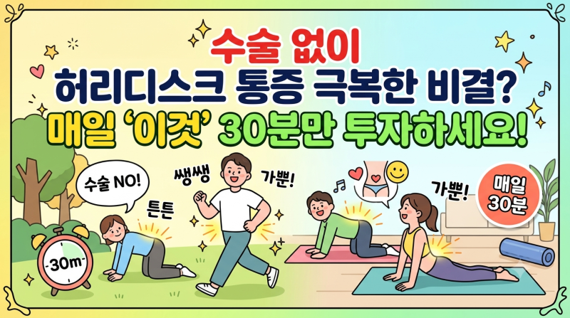 [허리디스크]수술 없이 허리디스크 통증 극복한 비결? 매일 '이것' 30분만 투자하세요!