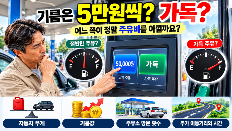 기름은 5만원씩 넣는 게 이득일까요, 가득 넣는 게 이득일까요?｜주유비 아끼는 현실적인 방....
