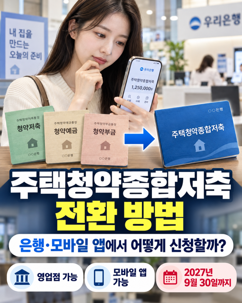 주택청약종합저축 전환 방법, 청약저축·예금·부금 은행·모바일 신청 기준