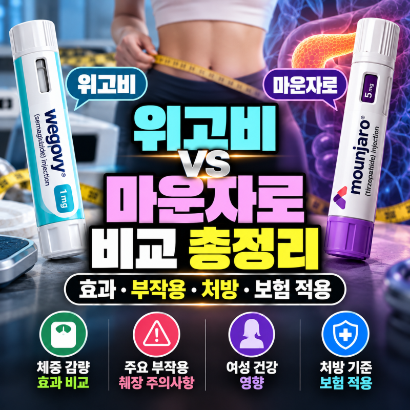 위고비 마운자로 비교 부작용 효과 처방 보험 적용(+췌장, 여성)