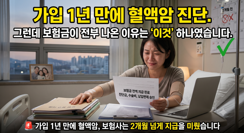 "가입 1년 만에 혈액암 진단." 그런데 보험금이 전부 나온 이유는 '이것' 하나였습니다