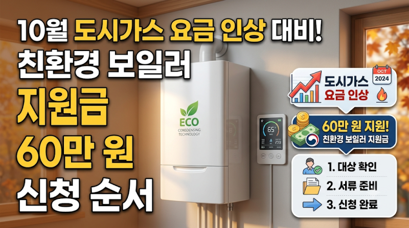 10월 도시가스 요금 인상 대비: 친환경 보일러 지원금 60만 원 신청 순서