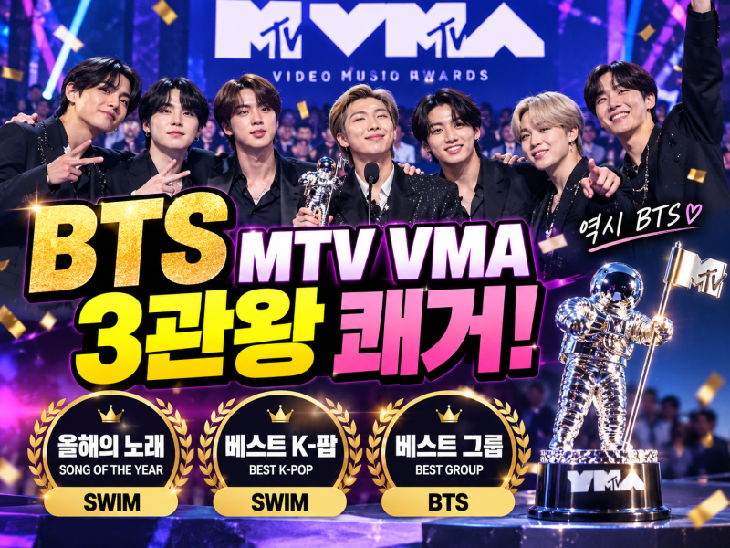 BTS MTV VMA 3관왕 쾌거｜‘SWIM’ 올해의 노래·베스트 K팝·베스트 그룹 석권