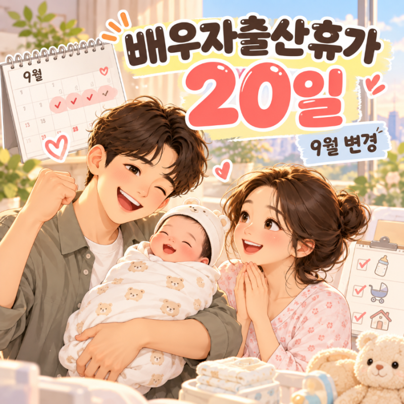 2026 배우자출산휴가일 20일 9월 새로 바뀐 내용 남편출산휴가급여