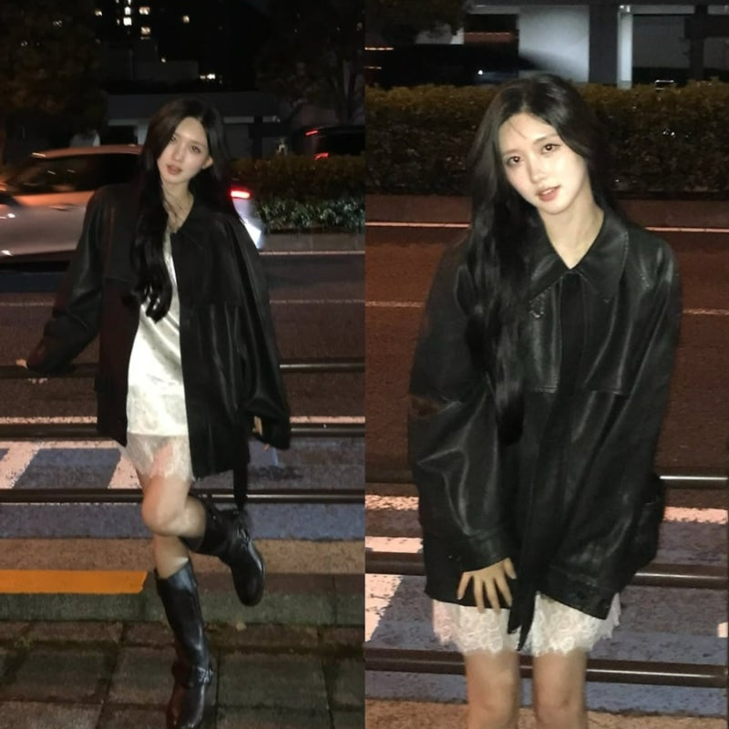 아이브 가을의 가을룩!(가죽 레더 자켓, 레이스 원피스, 부츠 등)