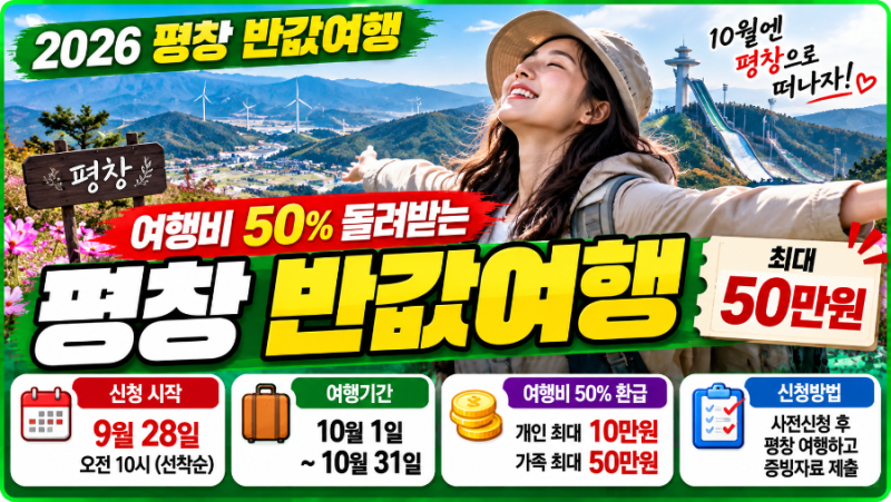 평창 반값여행 신청 시작, 여행비 50% 돌려받는 방법은? 대상·신청방법 정리