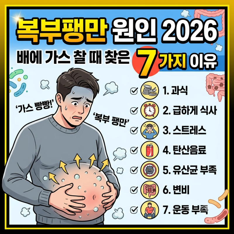 복부팽만 원인 2026 배에 가스 찰 때 찾은 7가지 이유