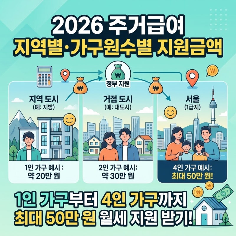2026년 주거급여 지원 금액 및 지역별·가구원수별 상한액 총정리: 내 통장에 매달 얼마가 들....