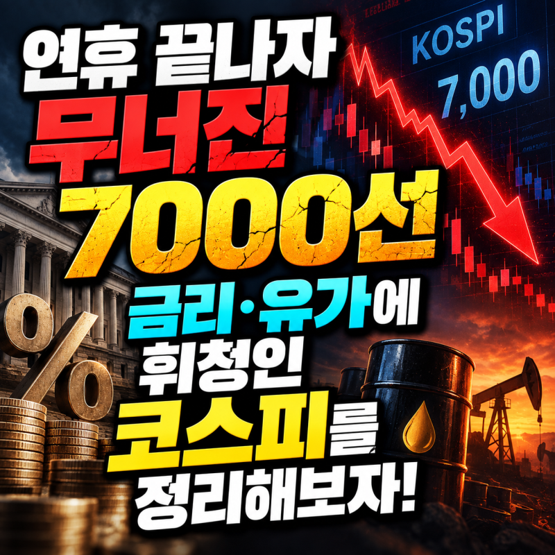 연휴 끝나자 무너진 7000선,금리·유가에 휘청인 코스피를 정리해보자!