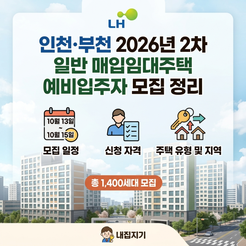 [LH] 인천·부천 2026년 2차 일반 매입임대주택 예비입주자 모집 정리(인천지역본부, 모집 일정,....