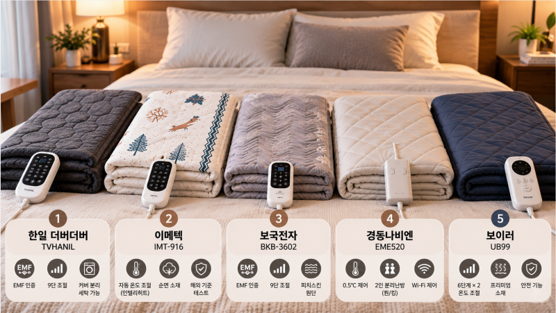 전기매트 추천 5종 비교, 한일·이메텍·보국·나비엔·보이러 어떤 차이?