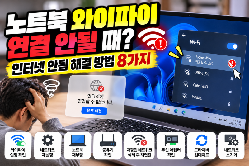 노트북 와이파이 연결 안될 때? 인터넷 안됨 해결 방법 8가지