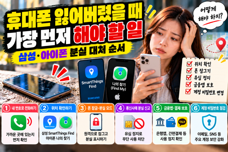 휴대폰 잃어버렸다면 가장 먼저 이것부터｜삼성·아이폰 찾기·잠금·유심 정지 순서 총정리