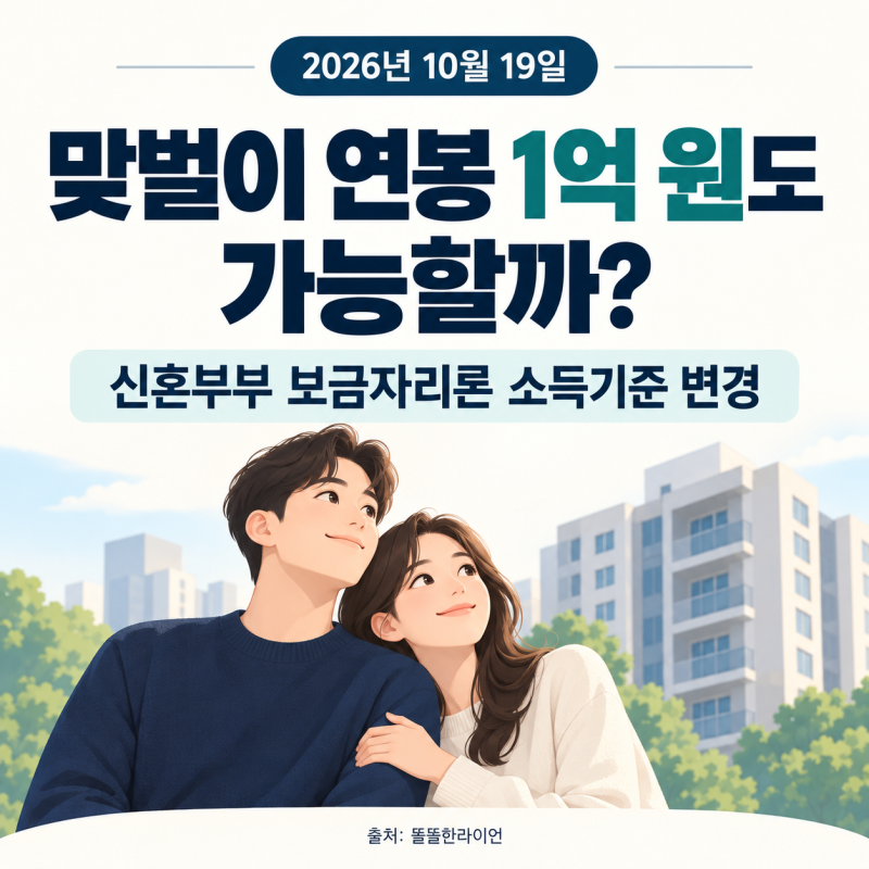 10월 19일부터 신혼부부 보금자리론 변경｜맞벌이 연봉 1억 원도 가능할까요?
