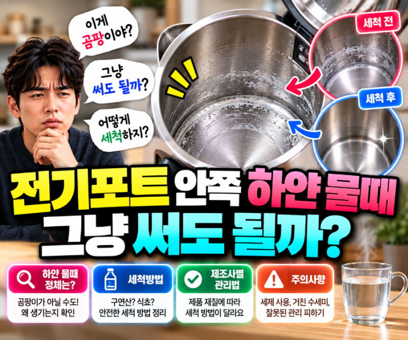 전기포트 안쪽 하얀 물때, 그냥 써도 될까?｜물때 생기는 이유·세척방법 총정리