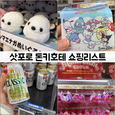 삿포로 돈키호테 추천템 쇼핑리스트 메가돈키호테 산리오 뱁새 몬치치 키링 기념품 과자