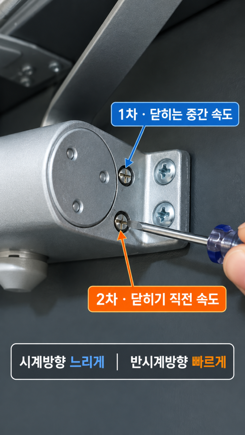 현관문 쾅 닫힐 때? 현관문 도어클로저 닫힘 속도 조절 방법