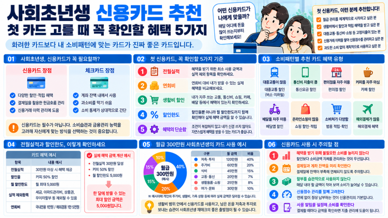 사회초년생 신용카드 추천｜첫 카드 고를 때 꼭 확인할 혜택 5가지