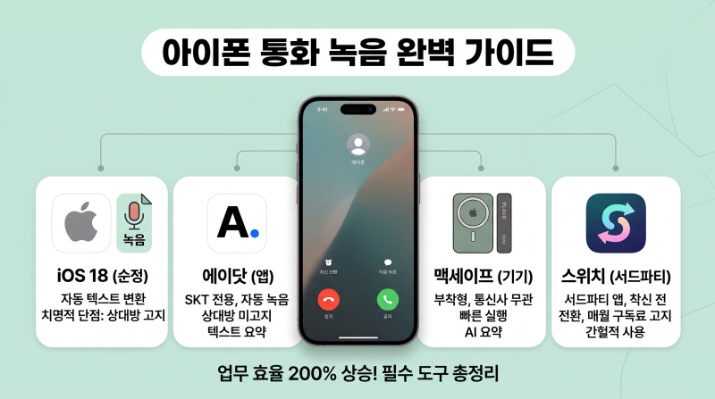 아이폰 통화 녹음 방법 완벽 가이드: iOS 18부터 에이닷, 맥세이프 녹음기까지 총정리