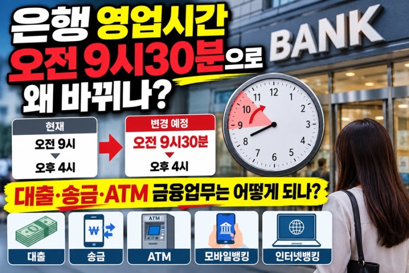은행 영업시간 오전 9시30분으로 왜 바뀌나? 대출 송금 ATM 금융업무는 어떻게 되나