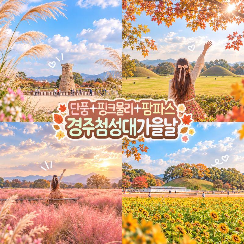 경주 여행지 첨성대 핑크뮬리 코스모스 해바라기 꽃구경