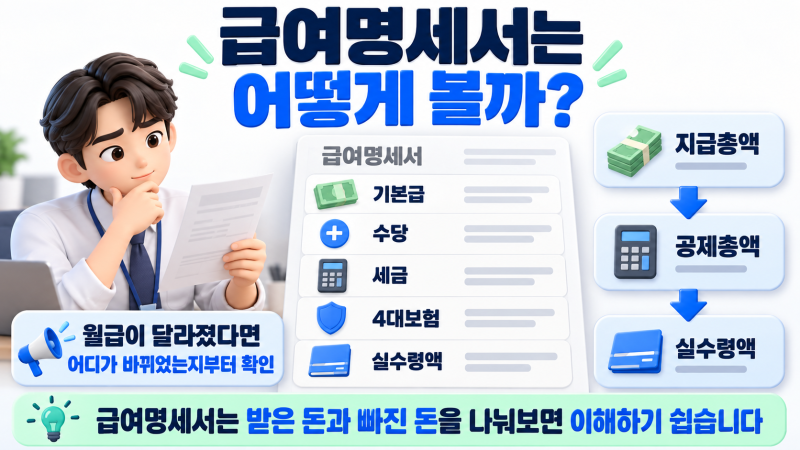 급여명세서는 어떻게 볼까? 기본급·수당·세금·4대보험 항목 정리