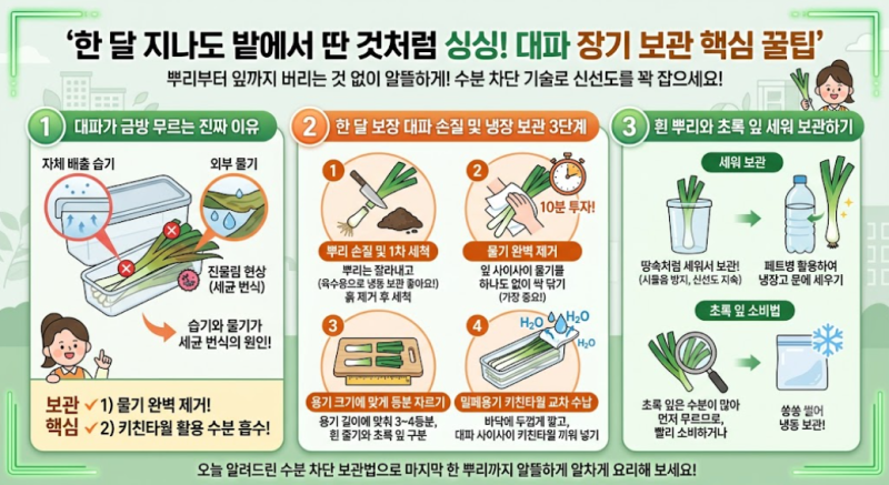 대파 한 달 동안 무르지 않게 보관하는 싱싱한 대파 손질 및 냉장 보관법