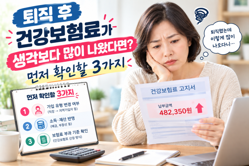 "퇴직 후 건강보험료가 생각보다 많이 나왔다면? 먼저 확인할 3가지"