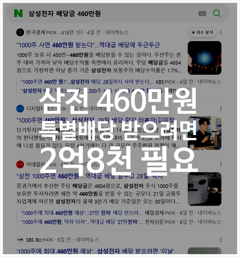 삼성전자 특별배당 1천주면 460만원 | 필요한 돈은 2억8,650만원