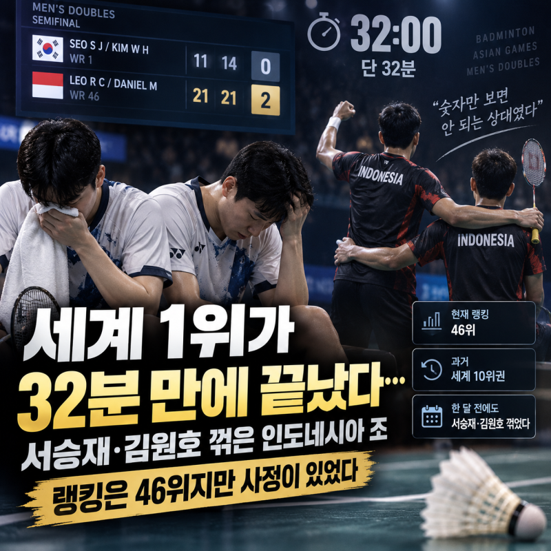 세계 1위가 32분 만에 끝났다…서승재·김원호 꺾은 인도네시아 조, 랭킹은 46위지만 사정이 ....
