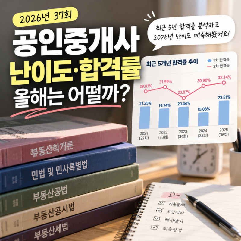 2026 공인중개사 난이도 예상｜37회 합격률, 올해는 어려워질까?