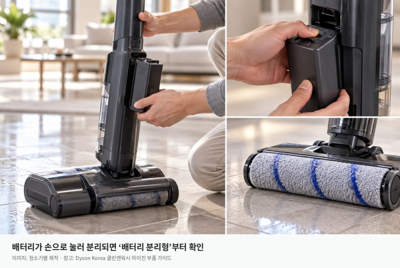 다이슨 클린앤워시 롤러, 배터리 분리형·나사 고정형 중 어떤 부품이 맞을까?