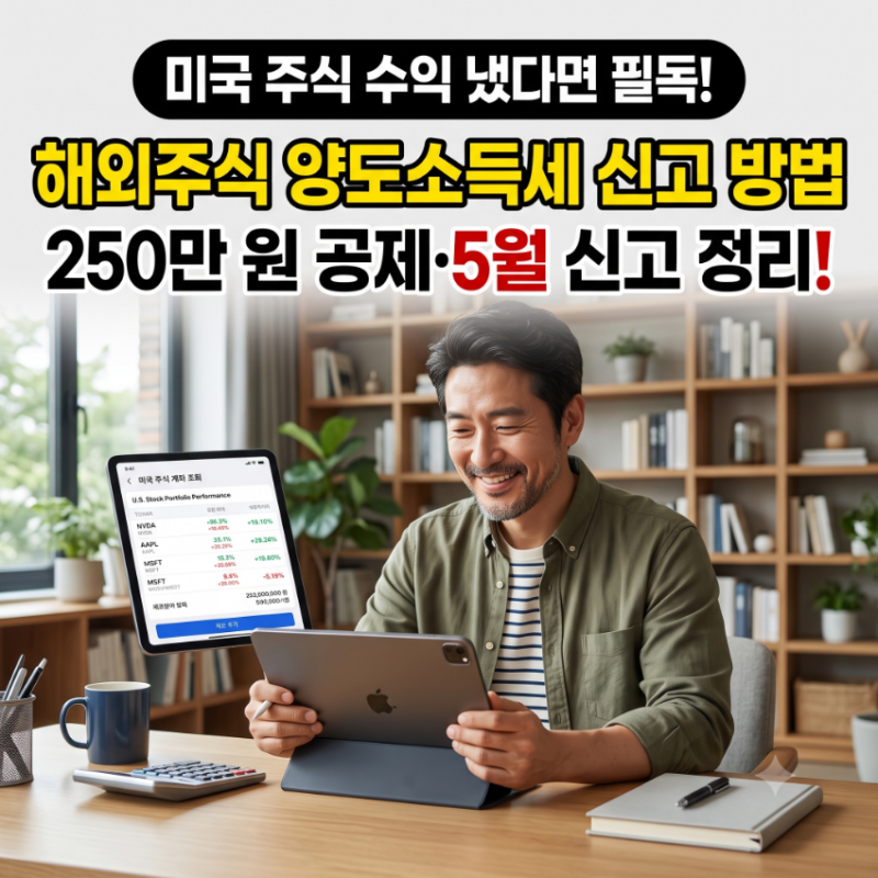 해외주식 양도소득세 신고 방법, 250만 원 기본공제 손익통산 5월 신고 정리
