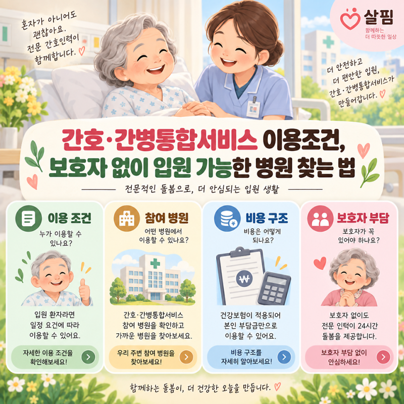 간호·간병통합서비스 이용조건, 보호자 없이 입원 가능한 병원 찾는 법