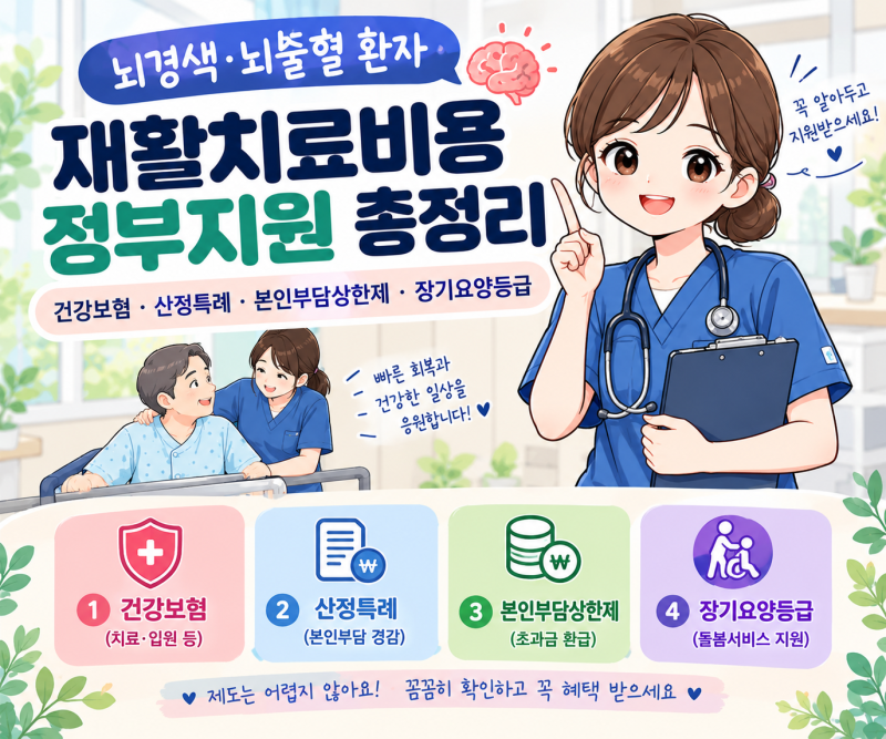 뇌경색·뇌출혈 환자 재활치료비용 정부지원 총정리｜건강보험·산정특례·본인부담상한제·....