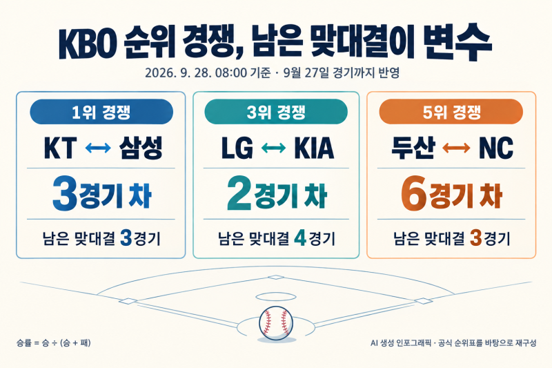 2026 KBO 순위, 남은 경기로 얼마나 바뀔까? KT·삼성부터 5강 경우의 수까지