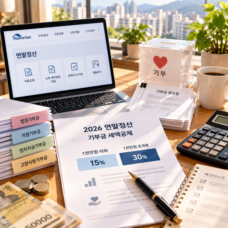 2026 연말정산 기부금 얼마나 공제될까? 15·30% 세액공제와 한도 정리